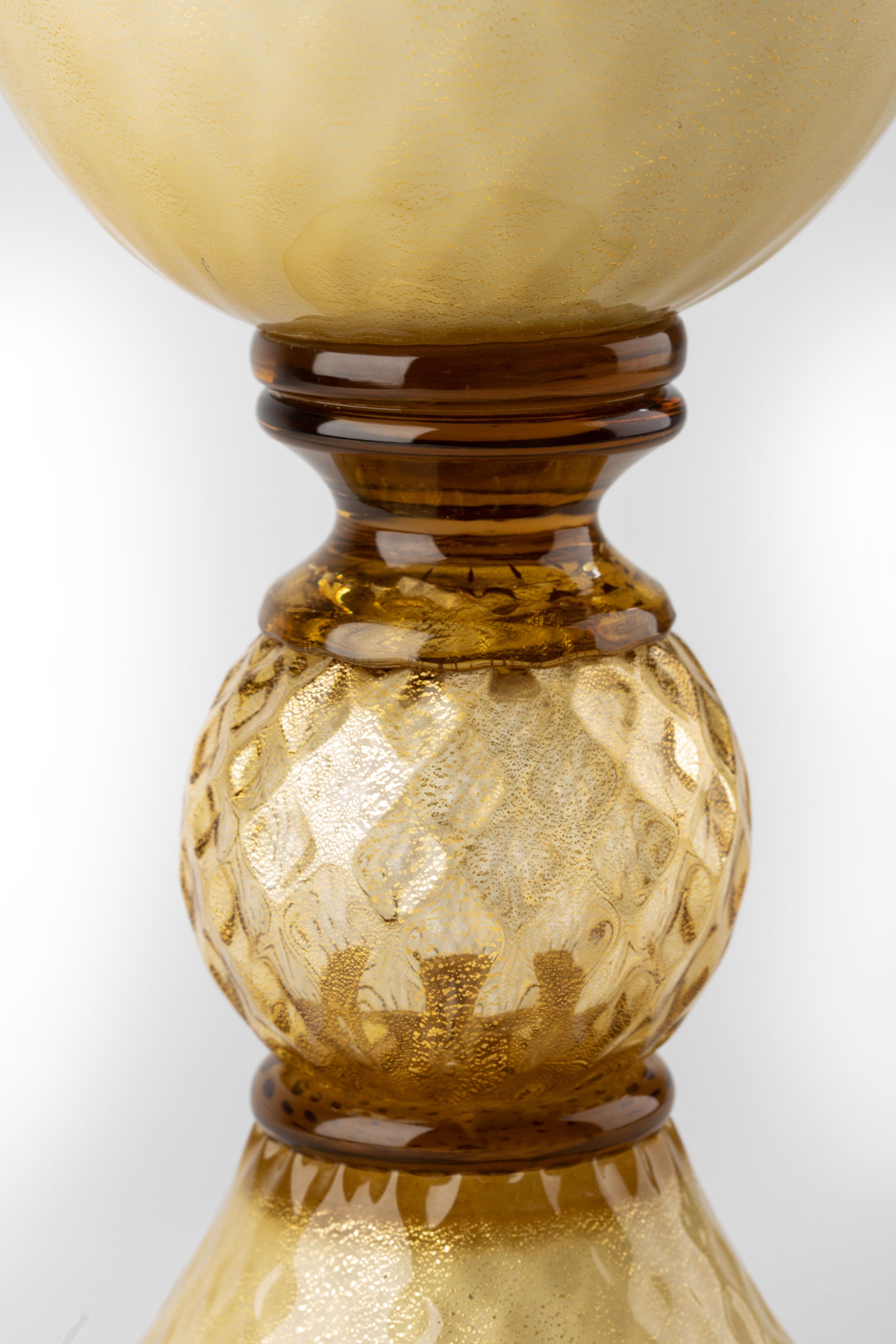 1295 Murano Hand Made Art Glass Amber Vase 24k Gold Leaf For Sale 4