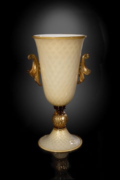 1295 Murano Hand Made Art Glass Amber Vase 24k Gold Leaf