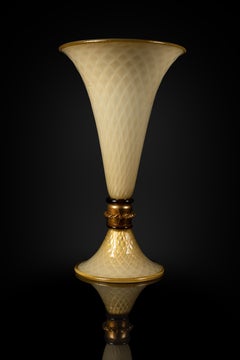 1295 Murano Hand Made Art Glass Amber Vase 24K Gold Leaf