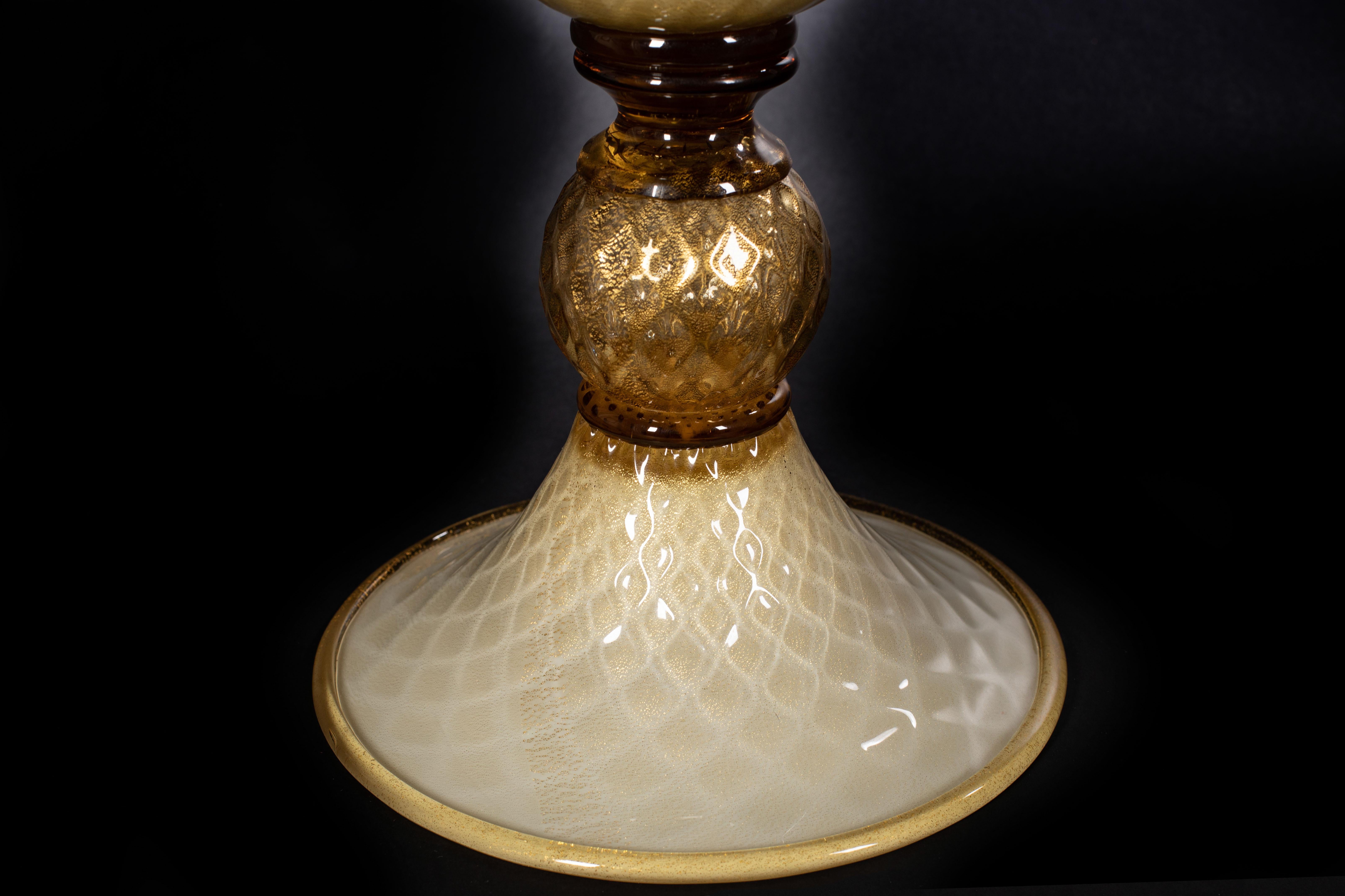 Contemporary 1295 Murano Hand Made Art Glass Amber Vase 24k Gold Leaf For Sale
