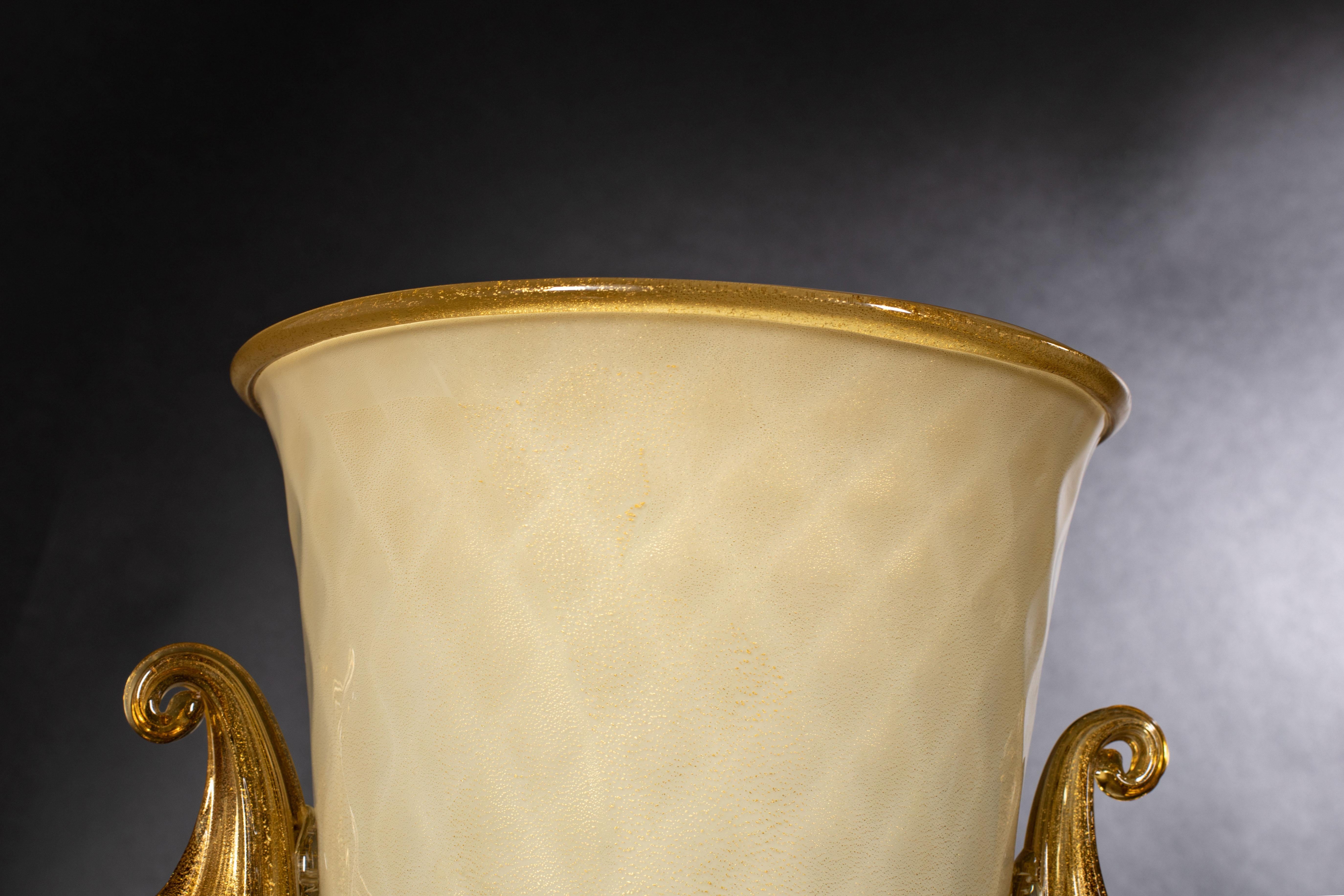 1295 Murano Hand Made Art Glass Amber Vase 24k Gold Leaf For Sale 1