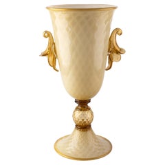 1295 Murano Hand Made Art Glass Amber Vase 24k Gold Leaf
