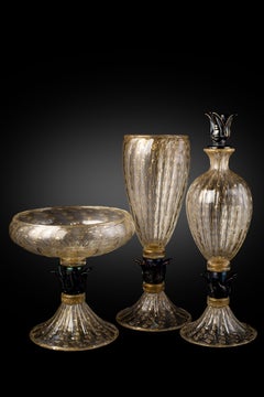 1295 Murano Hand Made Art Glass Cromo Amber, Set of 3 Masterpieces