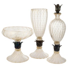 1295 Murano Hand Made Art Glass Cromo Amber, Set of 3 Masterpieces