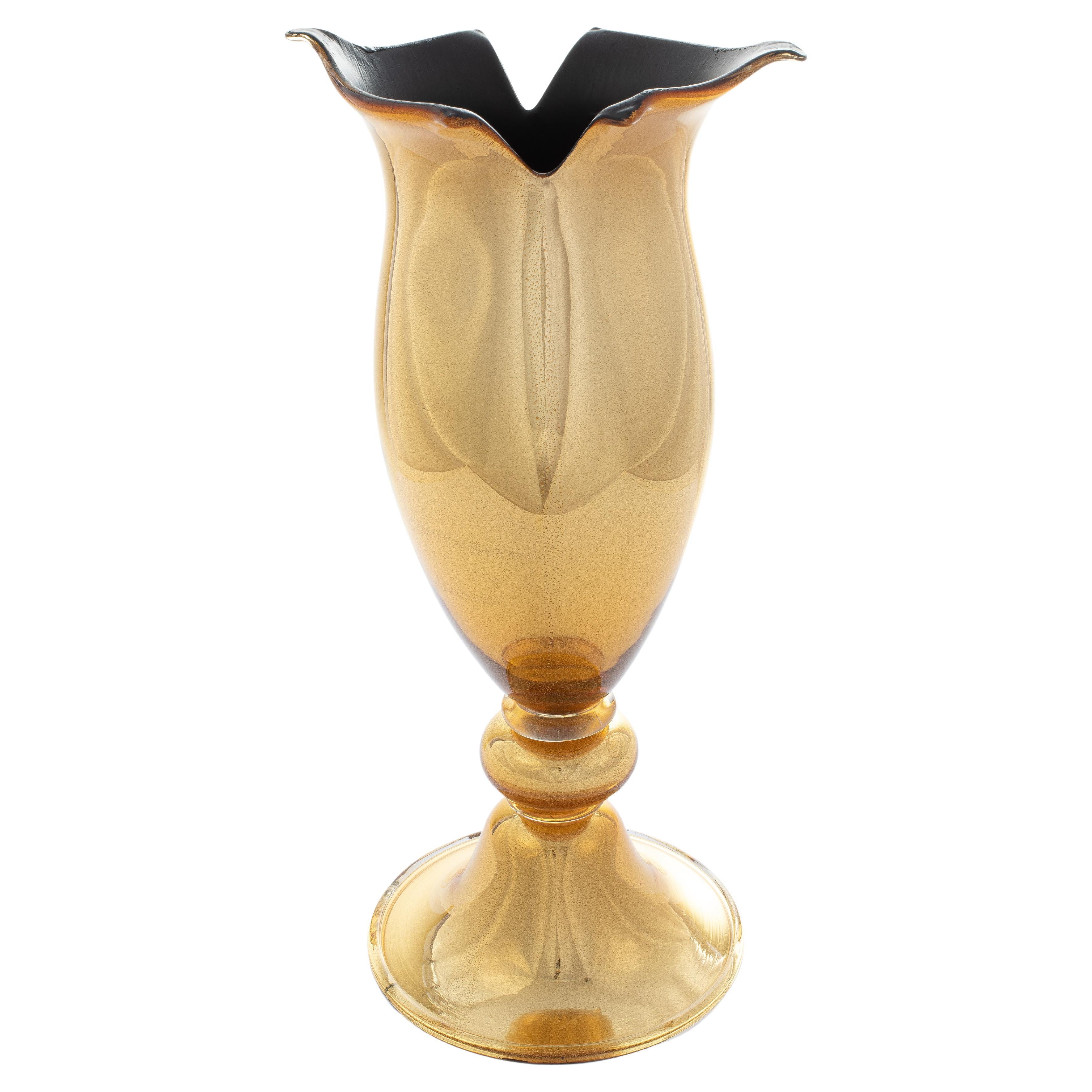 1295 Murano Hand Made Art Glass Gold Mirror Volo Masterpiece Vase For Sale