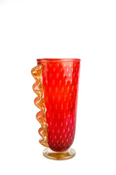 1295 Murano Hand Made Art Glass Laguna Red and 24kt Gold Leaf