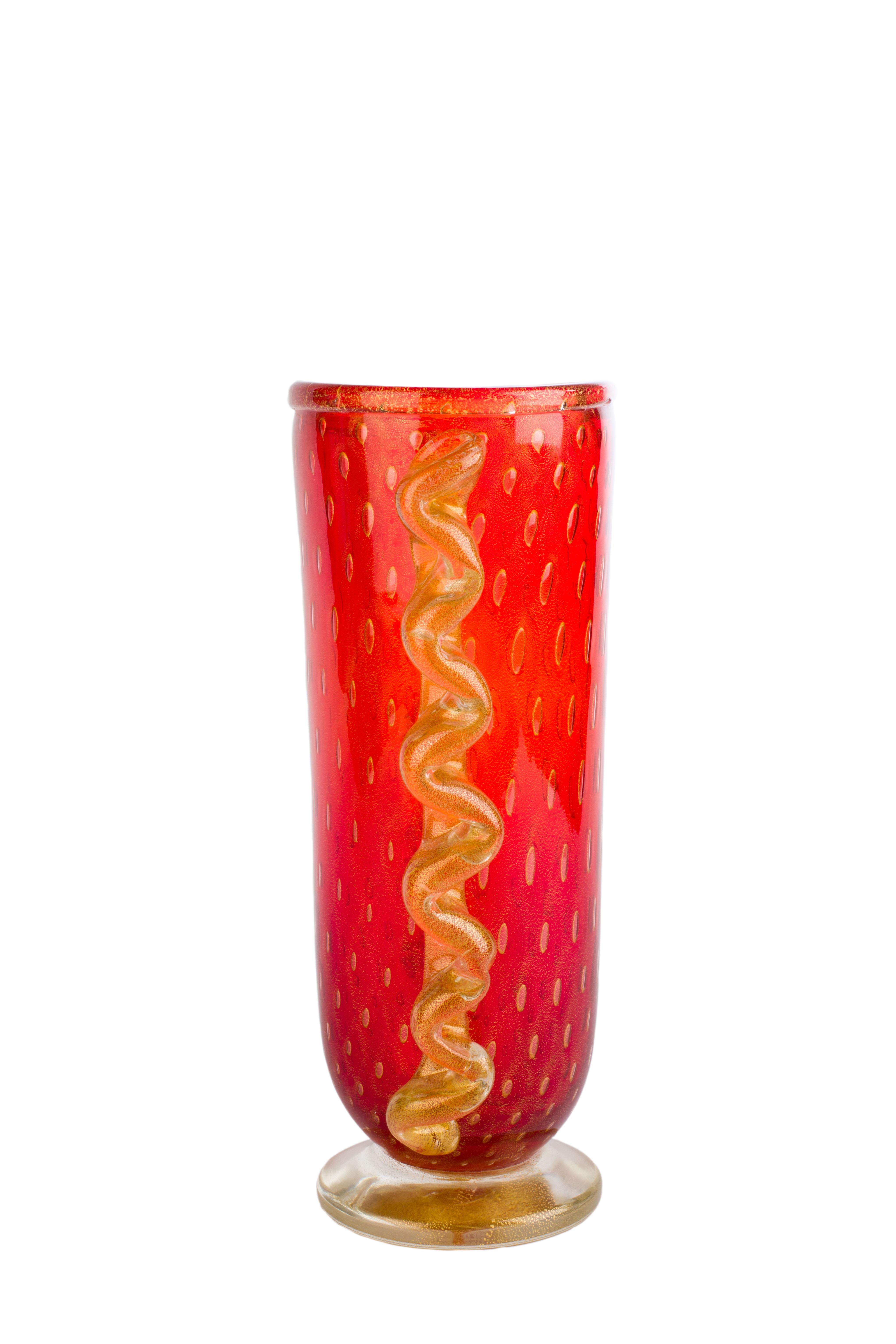 1295 Murano Hand Made Art Glass Laguna Red and 24kt Gold Leaf In New Condition For Sale In Venice, VE