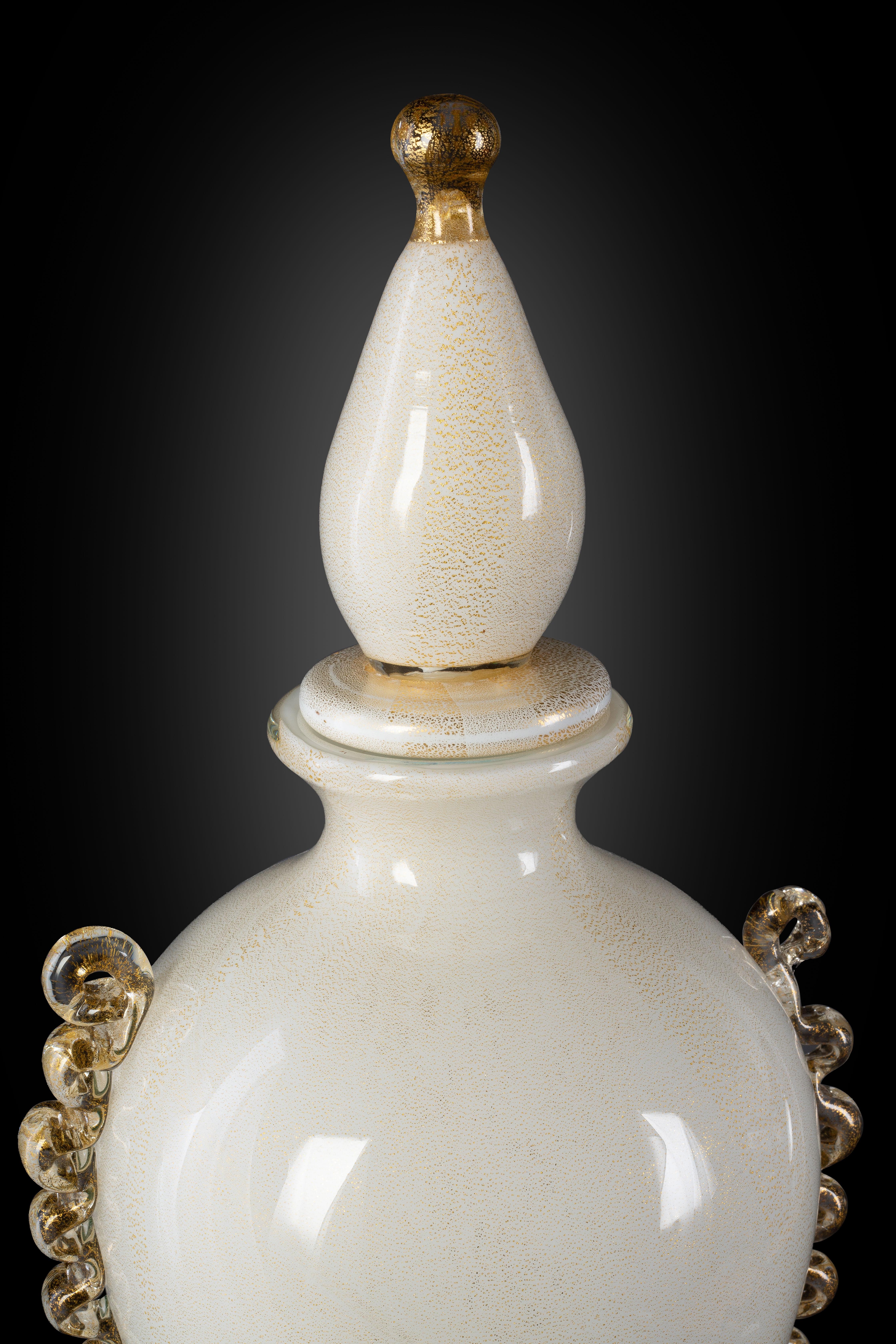 Italian 1295 Murano Hand Made Art Glass Lattimo Vase / Bottle For Sale