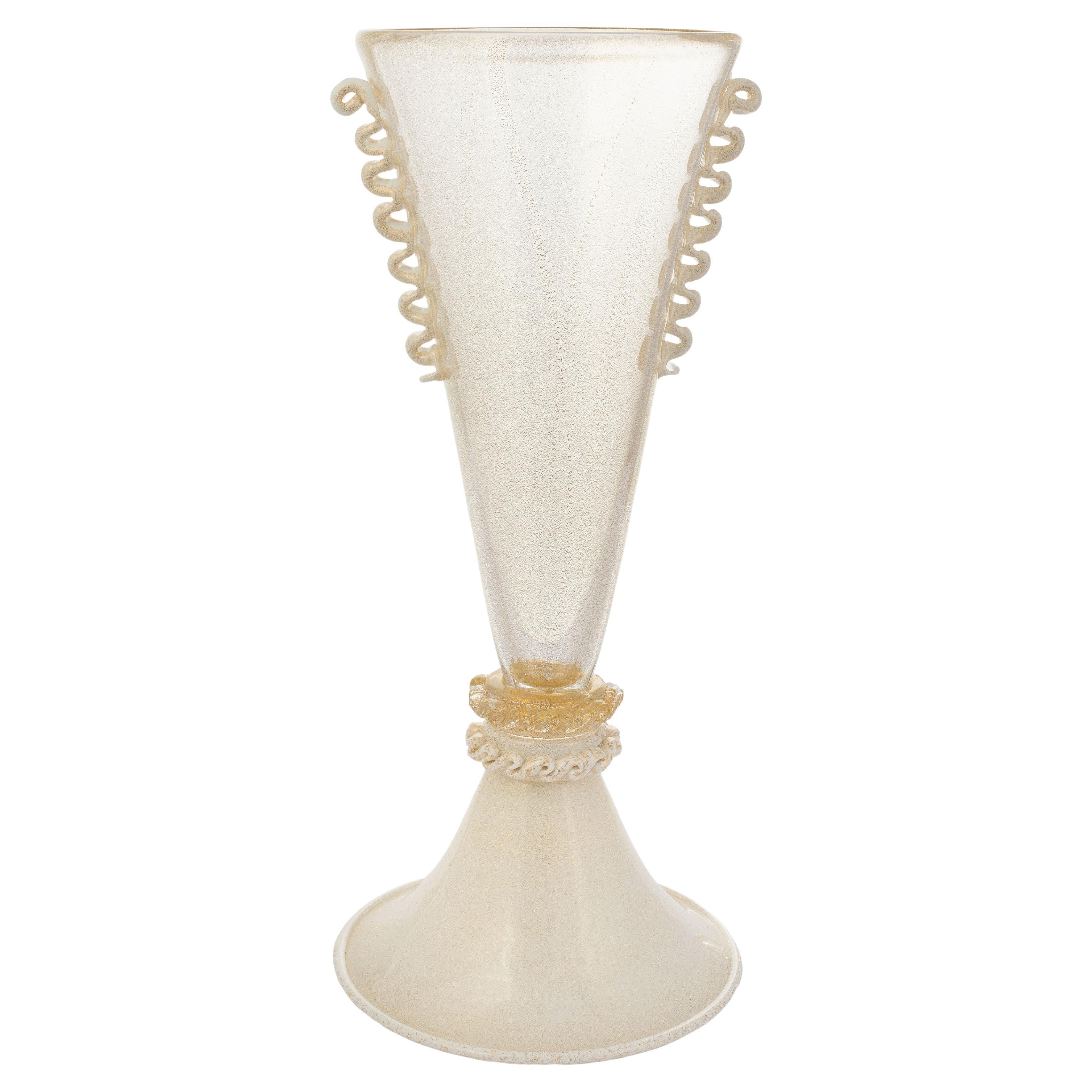 1295 Murano Hand Made Art Glass Lattimo Vase For Sale