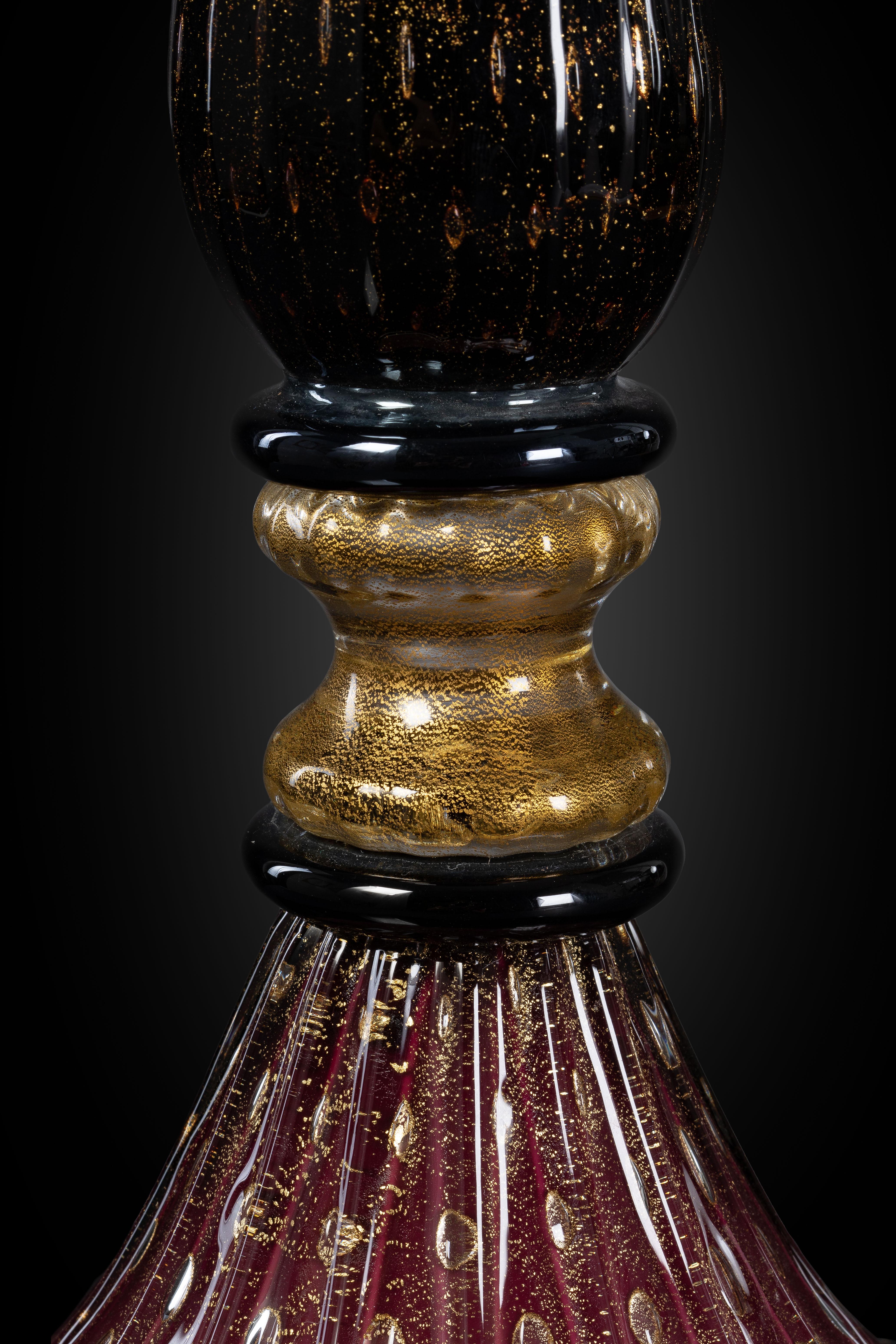 Verre d'art Vase à bouteille « Napoleone à Venezia » en verre d'art de Murano fabriqué à la main, 1295, Ltd en vente