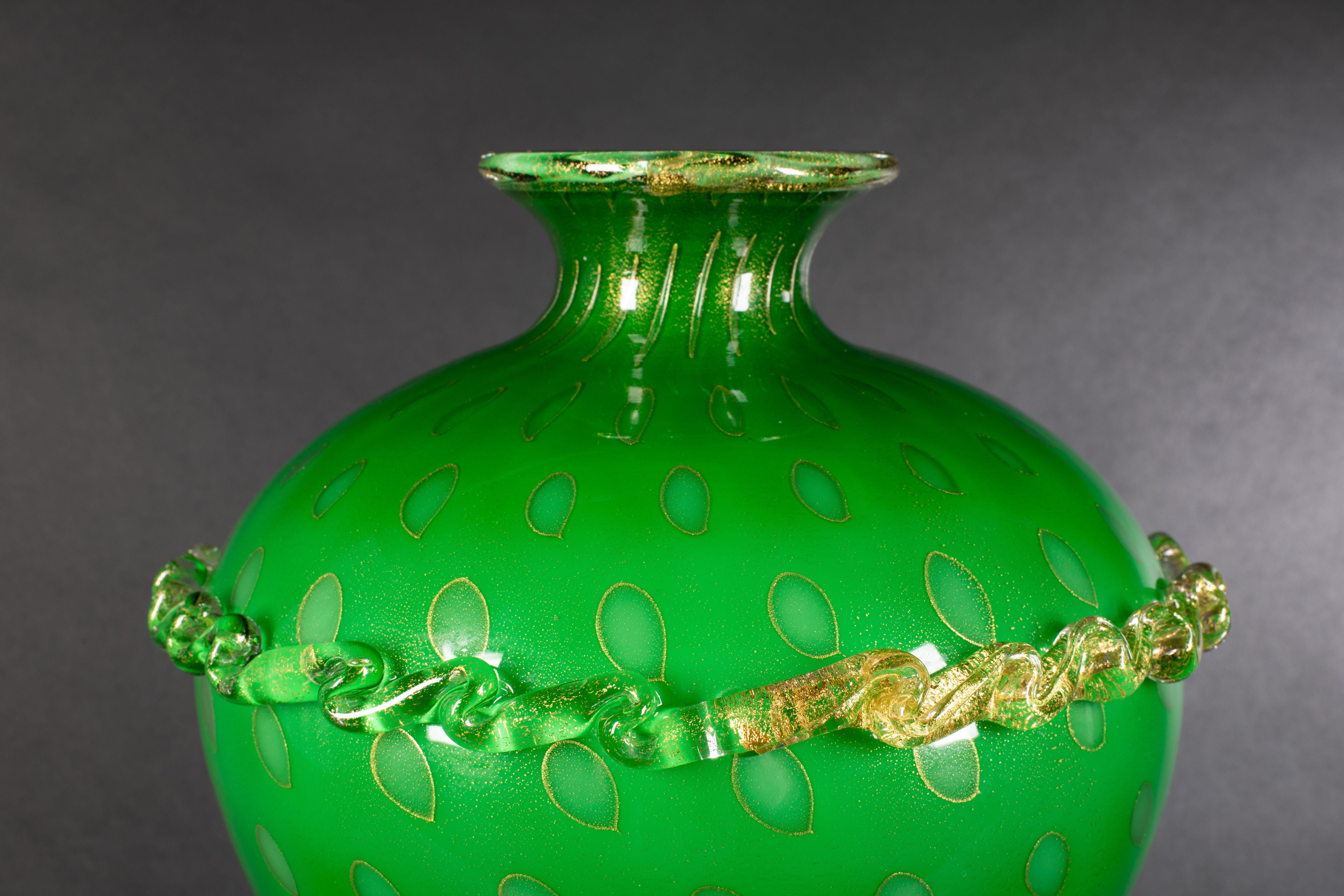 Italian 1295 Murano Hand Made Art Glass Table Lamp, Grande Mela, 24K Gold Leaf For Sale
