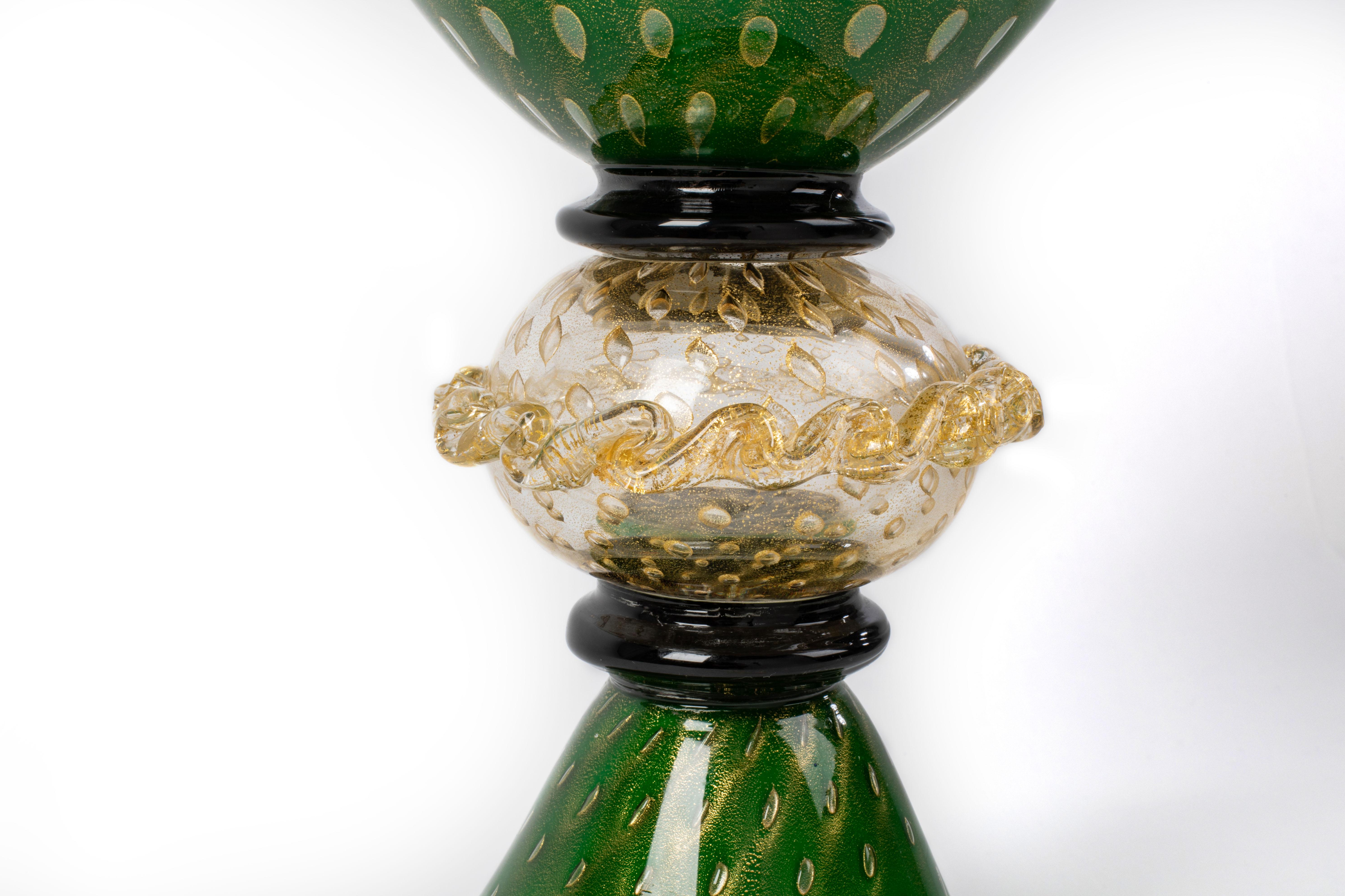 Italian 1295 Murano Hand Made Art Glass Table Lamp, Grande Mela, 24K Gold Leaf For Sale