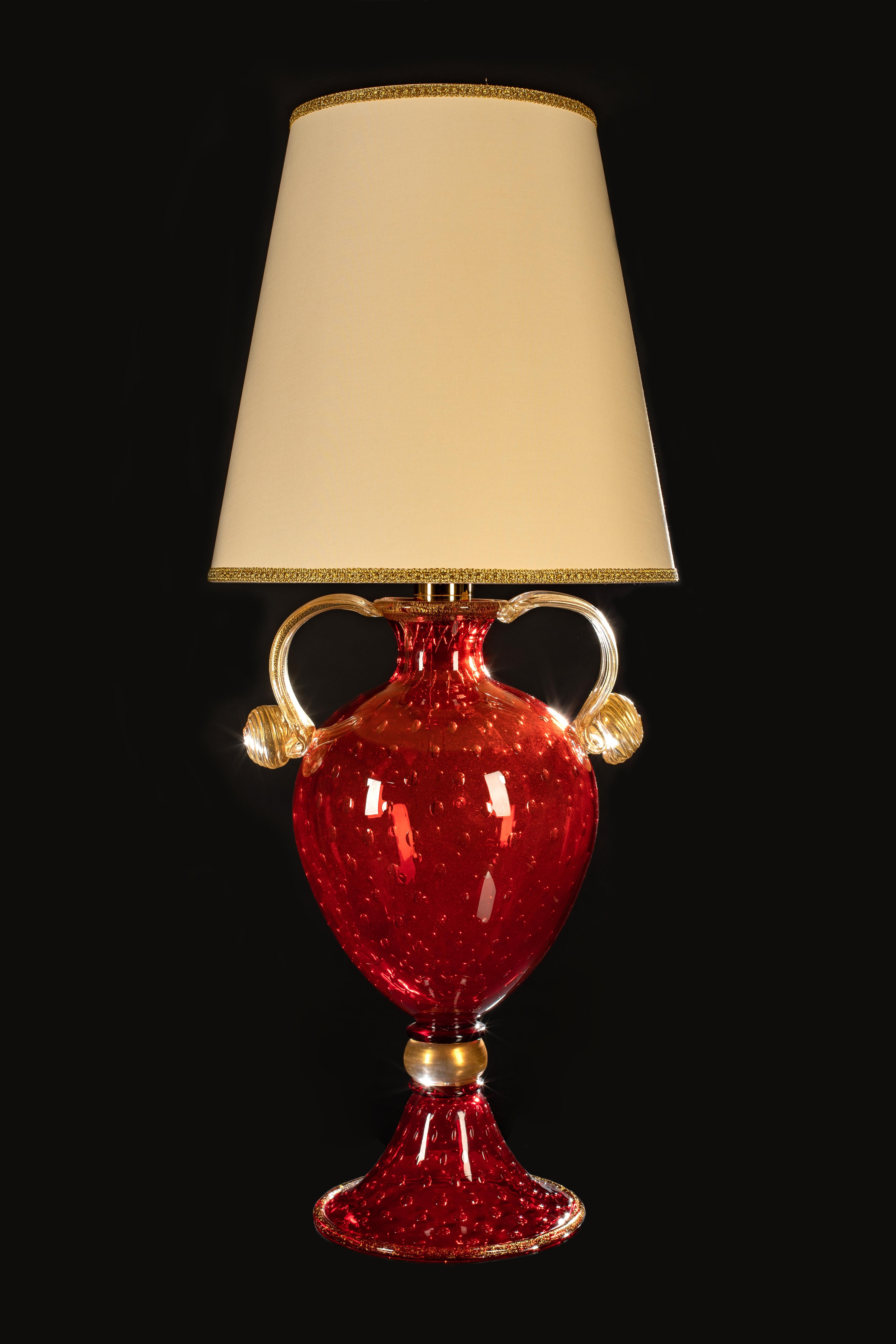 Néo-Renaissance Lampe de bureau en verre d'art de Murano faite  la main, rubis, feuille d'or 24 carats, 1295 en vente