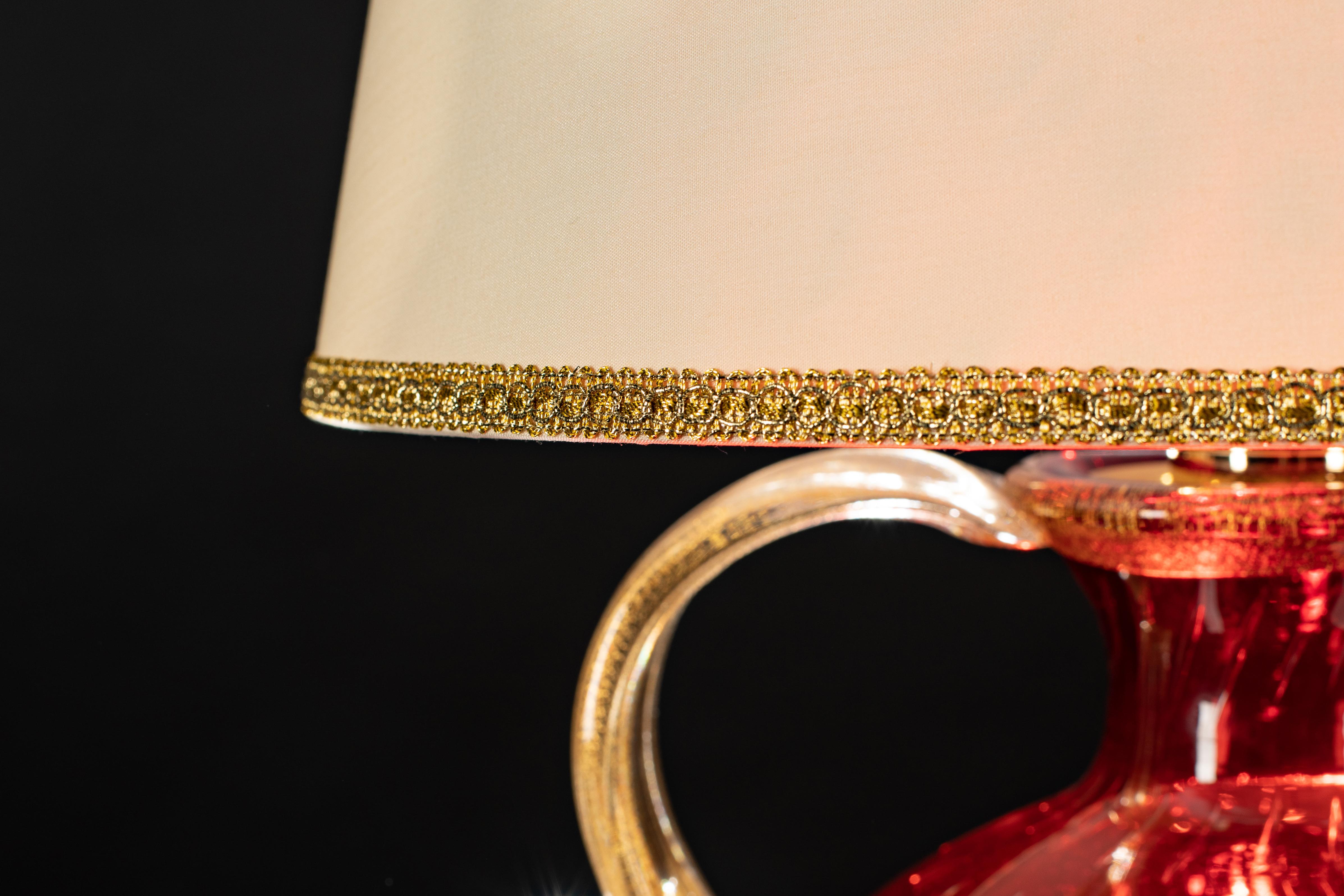 Renaissance Revival 1295 Murano Hand Made Art Glass Table Lamp, Rubino, 24k Gold Leaf For Sale