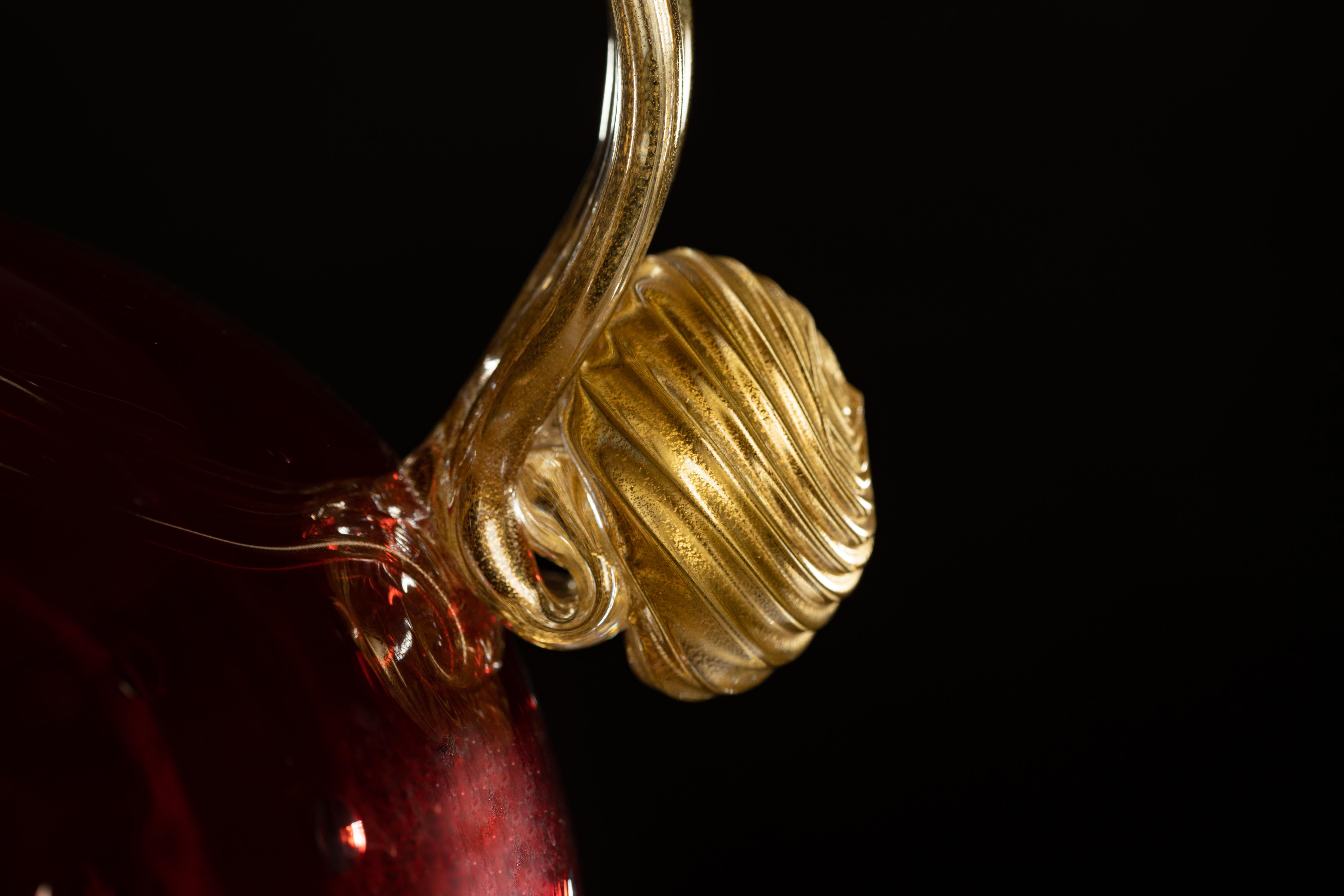 XXIe siècle et contemporain Lampe de bureau en verre d'art de Murano faite  la main, rubis, feuille d'or 24 carats, 1295 en vente
