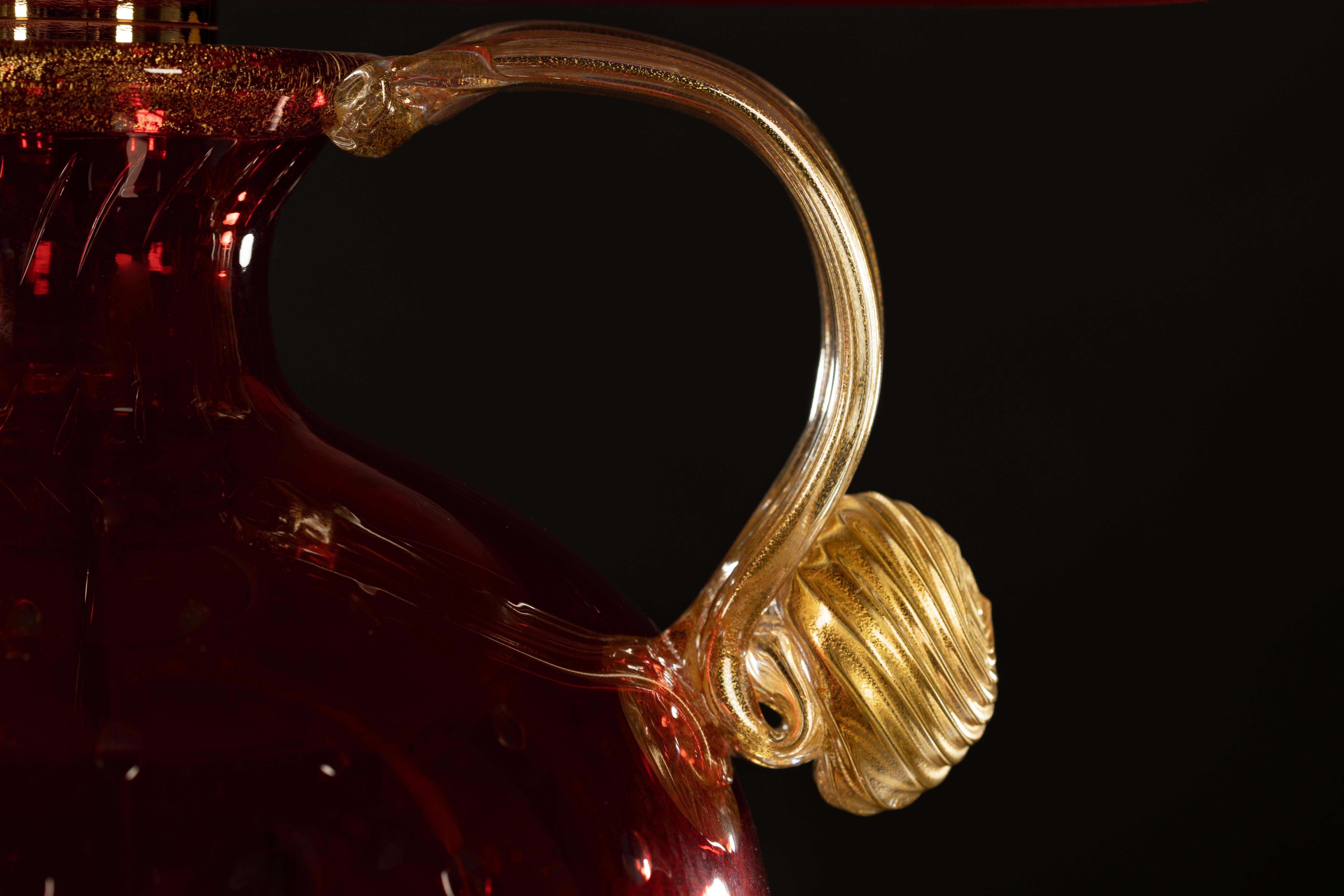 Verre d'art Lampe de bureau en verre d'art de Murano faite  la main, rubis, feuille d'or 24 carats, 1295 en vente