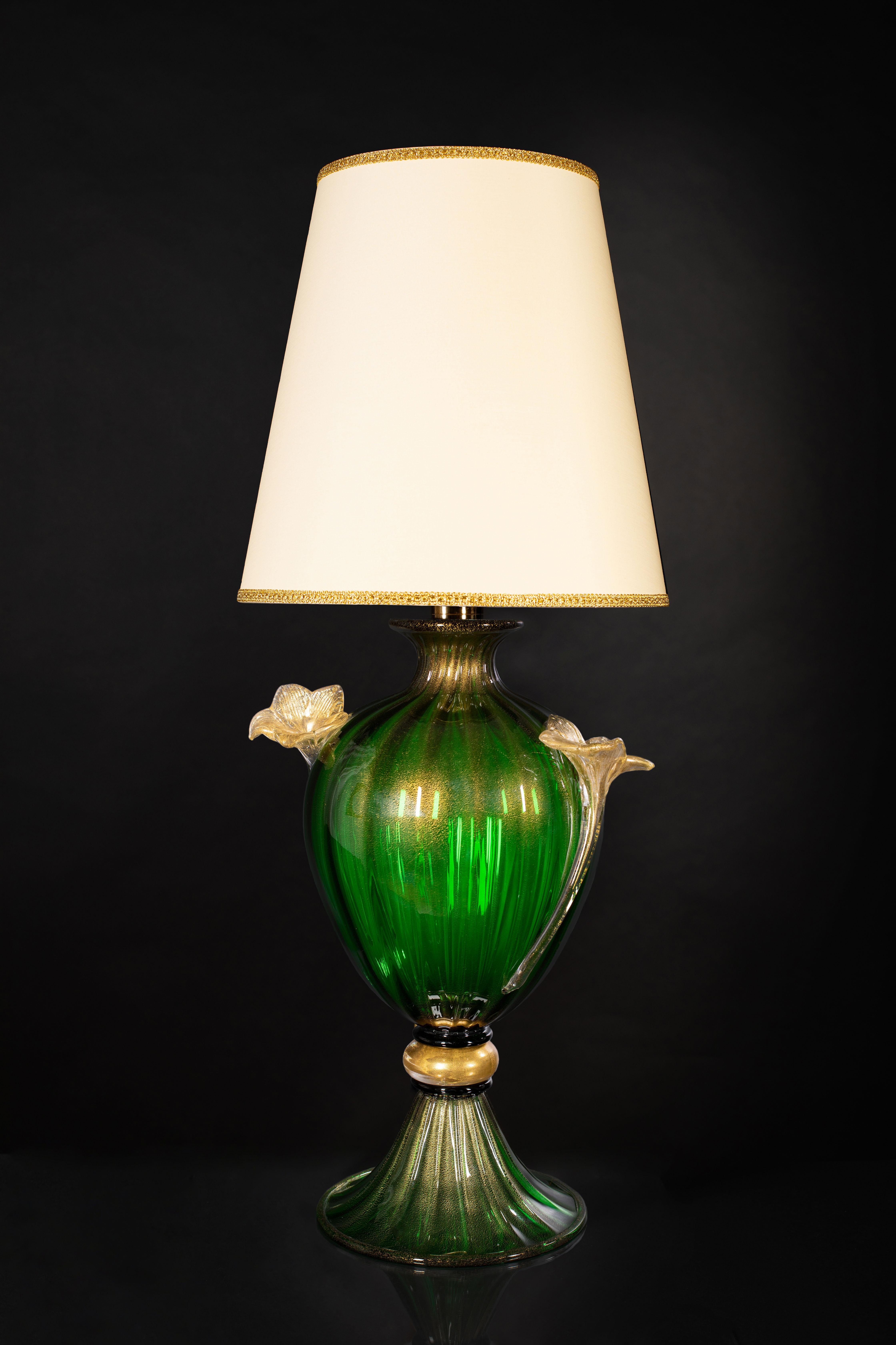 antique green glass table lamp