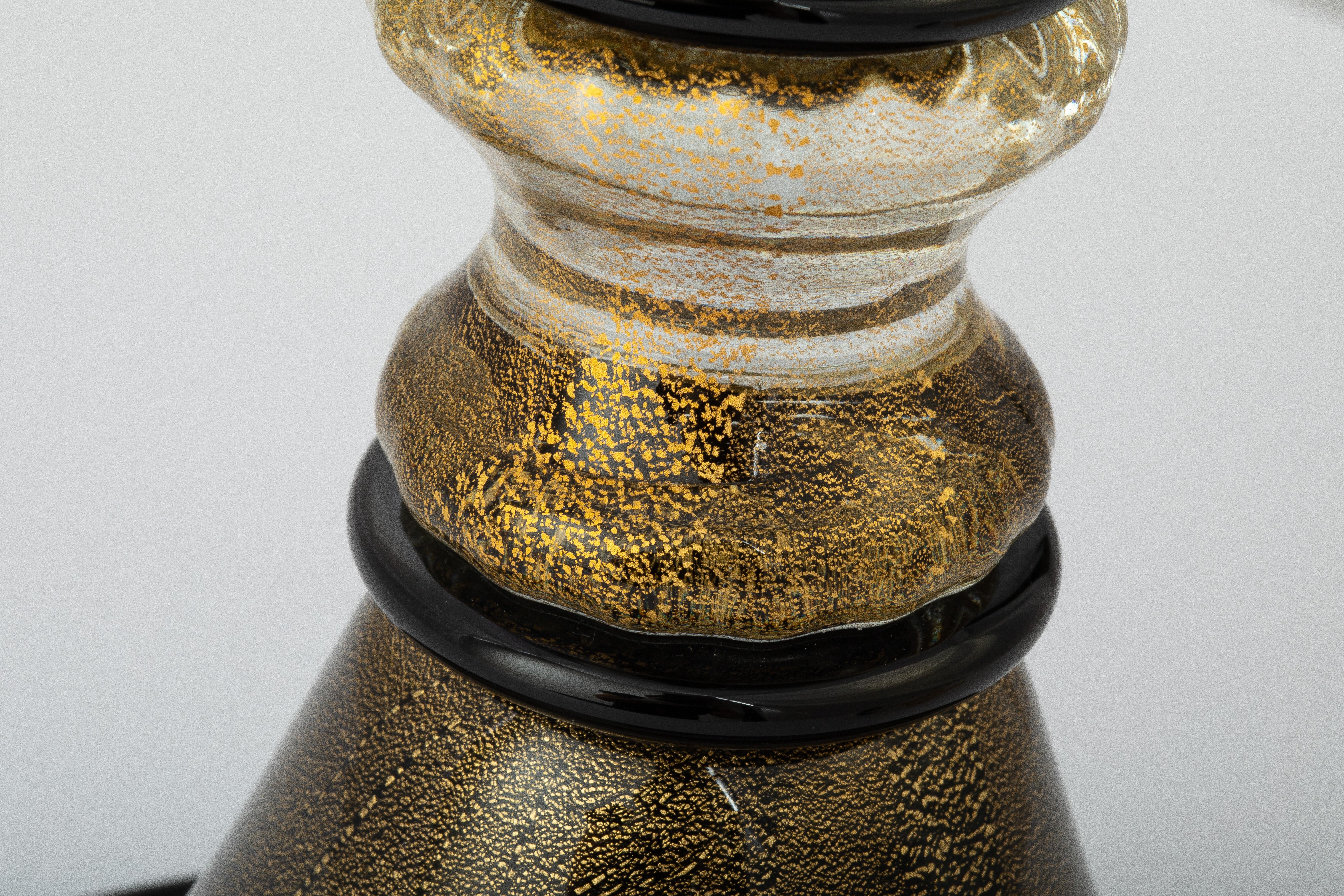 1295 Murano Hand Made Art Glass Vase, Oro Nero, Cornucopia & 24k Gold Leaf For Sale 5
