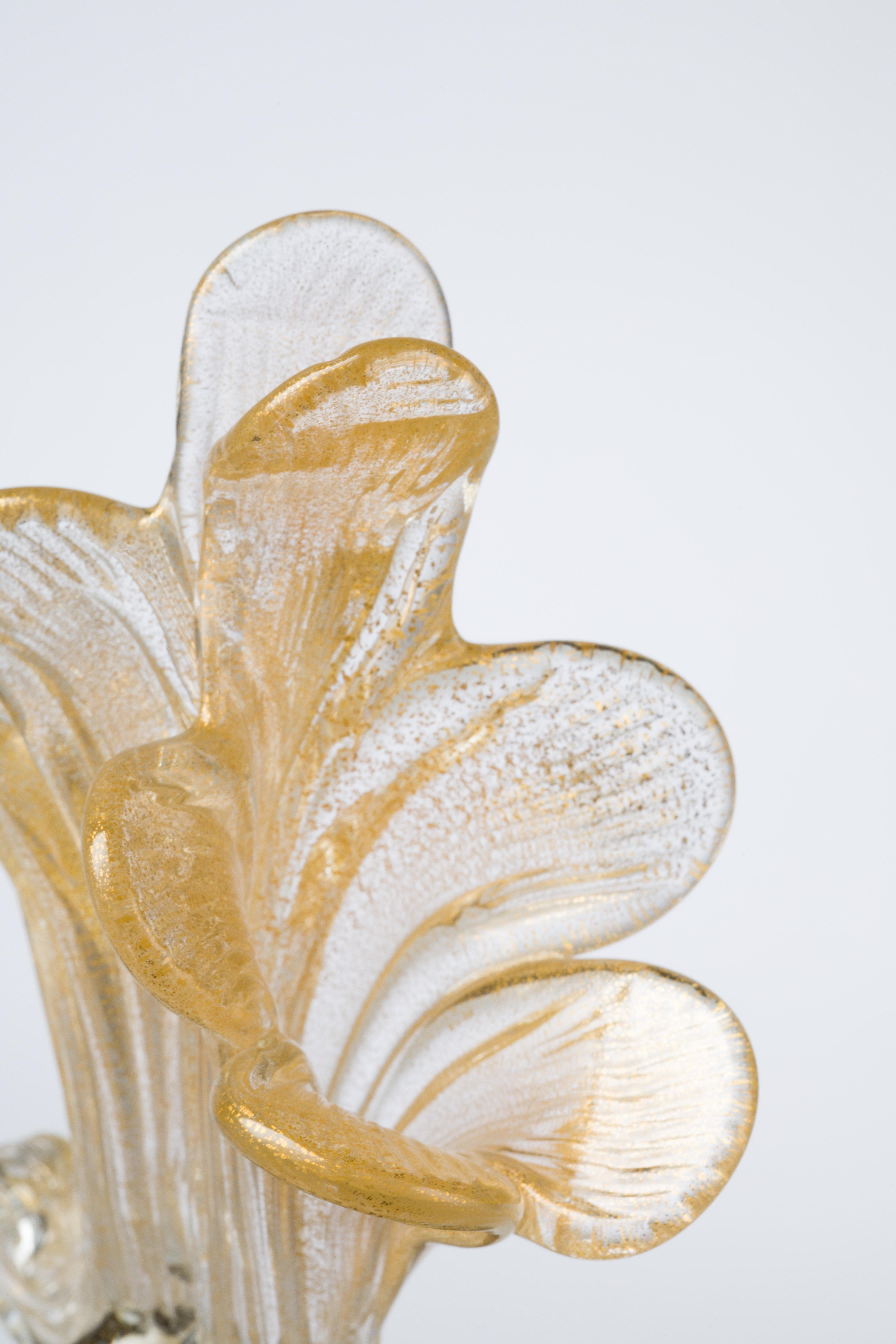 Contemporary 1295 Murano Hand Made Art Glass Vase, Oro Nero, Cornucopia & 24k Gold Leaf For Sale