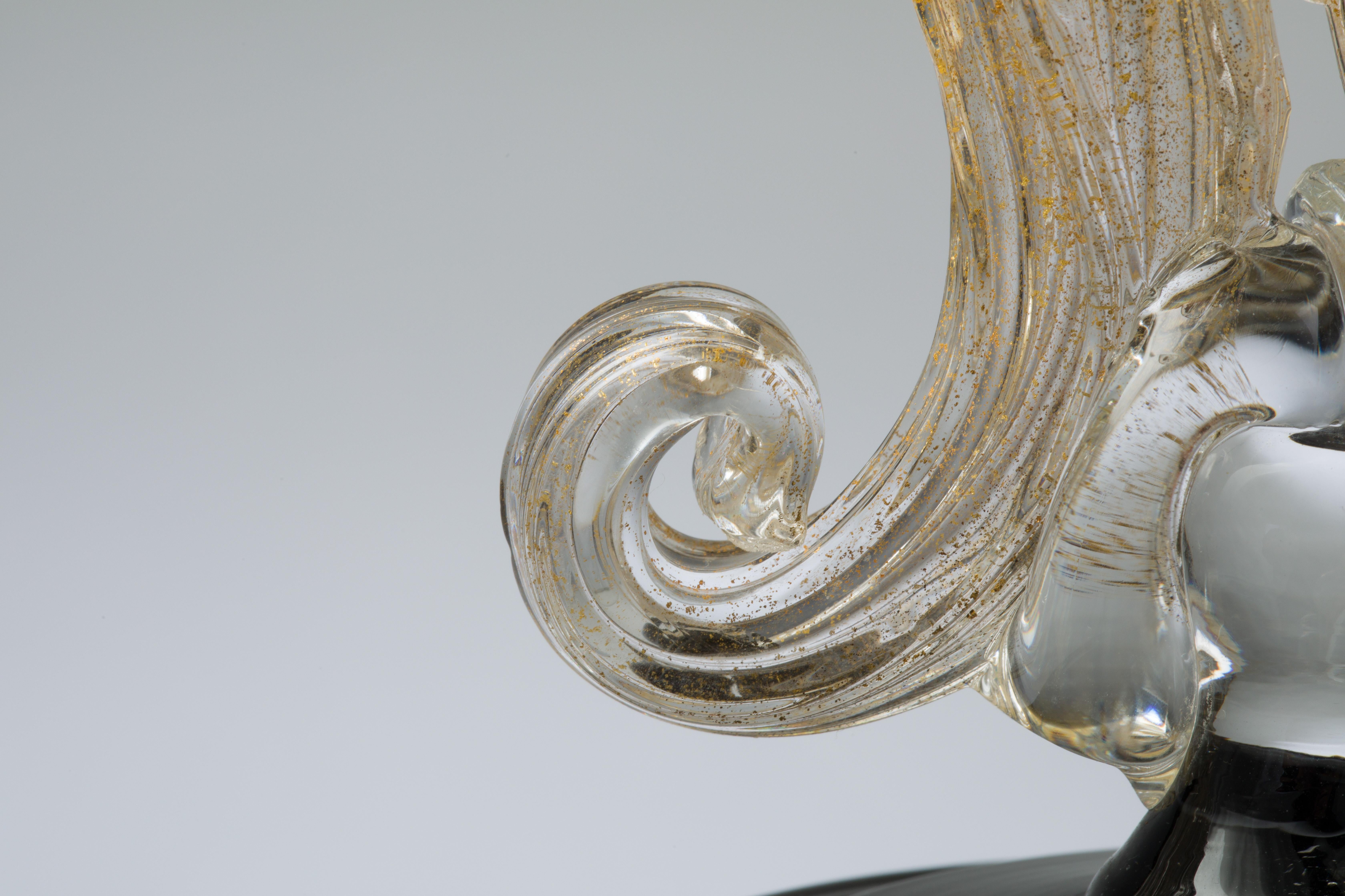 1295 Murano Hand Made Art Glass Vase, Oro Nero, Cornucopia & 24k Gold Leaf For Sale 1