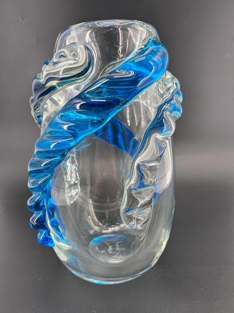 Modern 1295 Murano, hand made blown Murano glass vase, Crystal Turquoise, 24k gold leaf For Sale