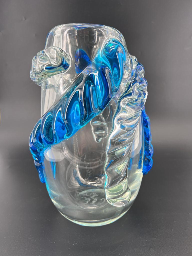 1295 Murano, hand made blown Murano glass vase, Crystal Turquoise, 24k gold leaf In New Condition For Sale In Venice, VE