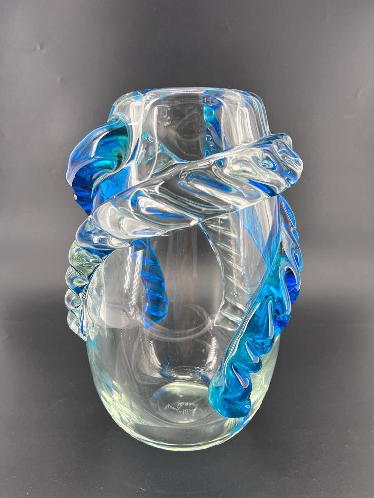 1295 Murano, hand made blown Murano glass vase, Crystal Turquoise, 24k gold leaf For Sale 2