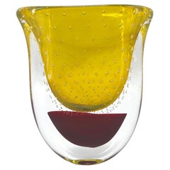 1295 Murano, hand made blown Murano glass vase, Sommerso bordeaux and yellow