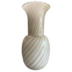 1295 Murano Hand Made "Ca Savio" Beige Torchon Blown Glass Vase