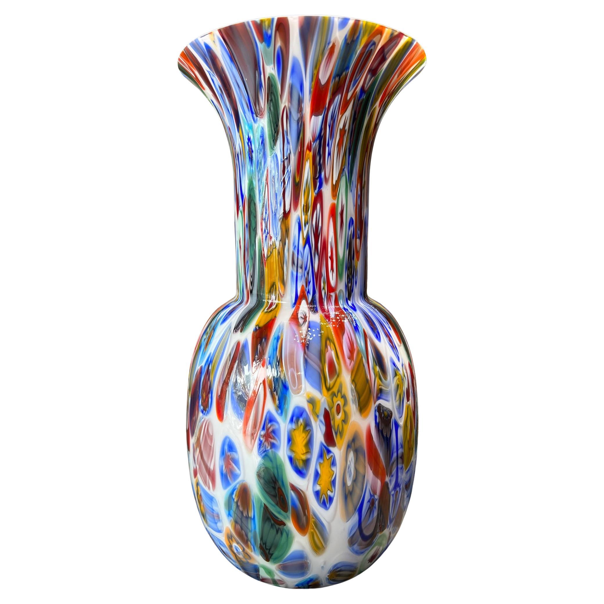 1295 Murano - Vase en verre soufflé à la main "Ca Savio". Vase en verre soufflé Murrine en vente