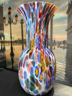 1295, Murano Hand Made "Ca Savio" Murrine Blown Glass Vase H 14, 5 in
