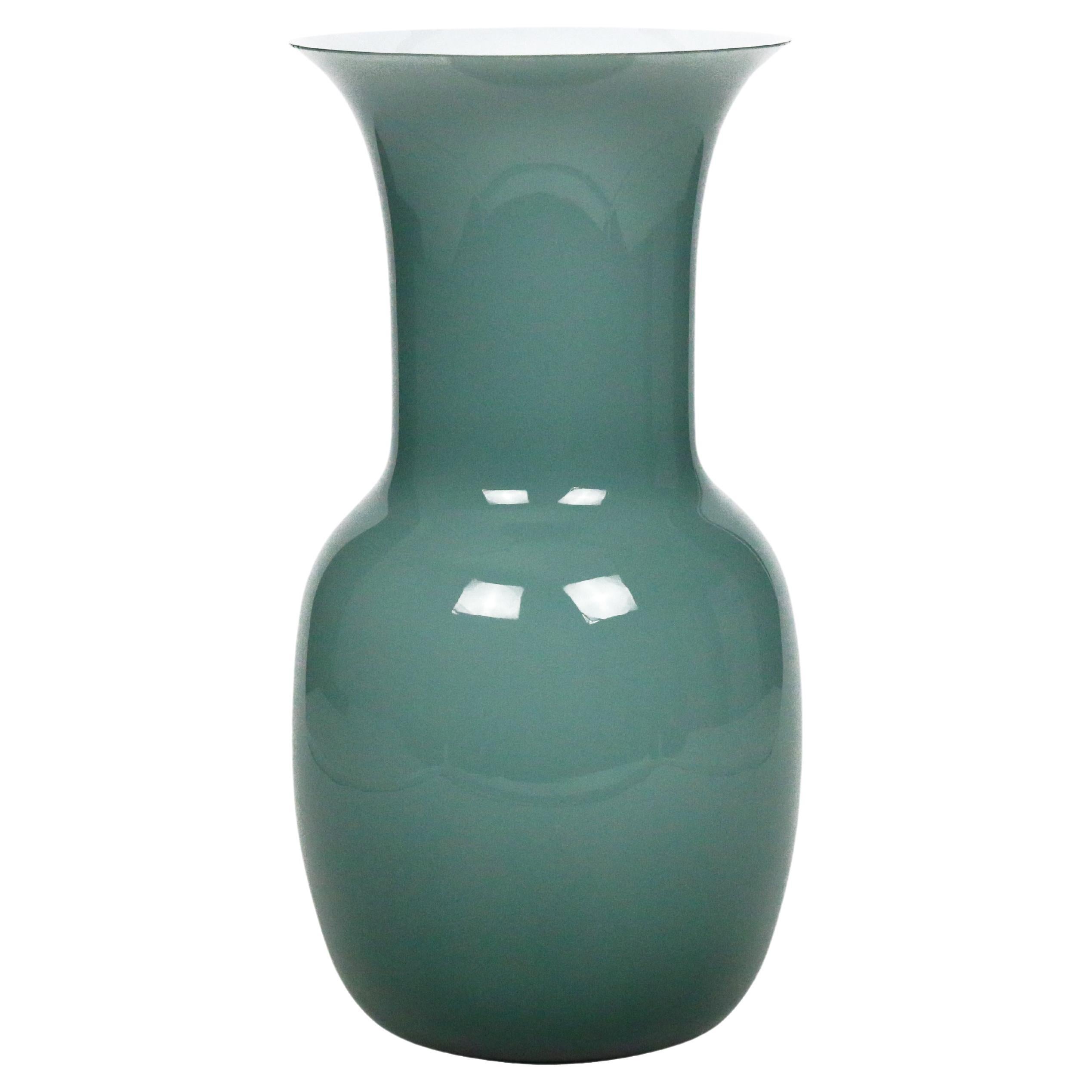 1295 Murano Hand Made "Ca Savio" White and Petroleum Green, Small Size Vase