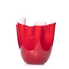 1295 Murano Handmade Glass Art Vase Red & White Foulard