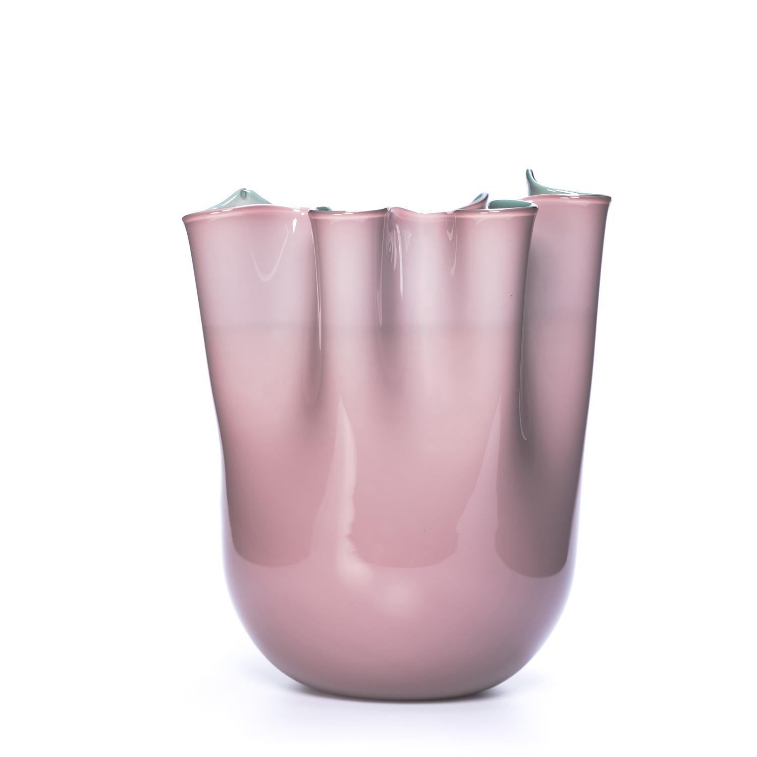 Italian 1295 Murano Handmade Glass Art Vase Violet Foulard For Sale