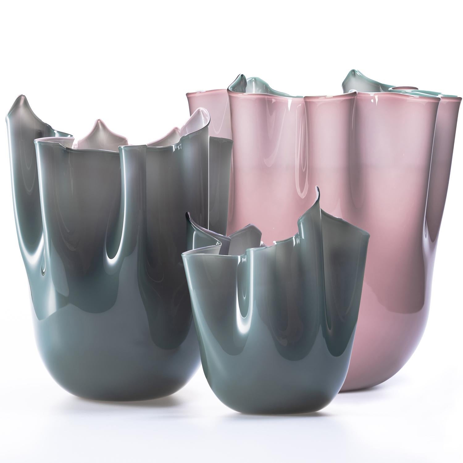 Contemporary 1295 Murano Handmade Glass Art Vase Violet Foulard For Sale