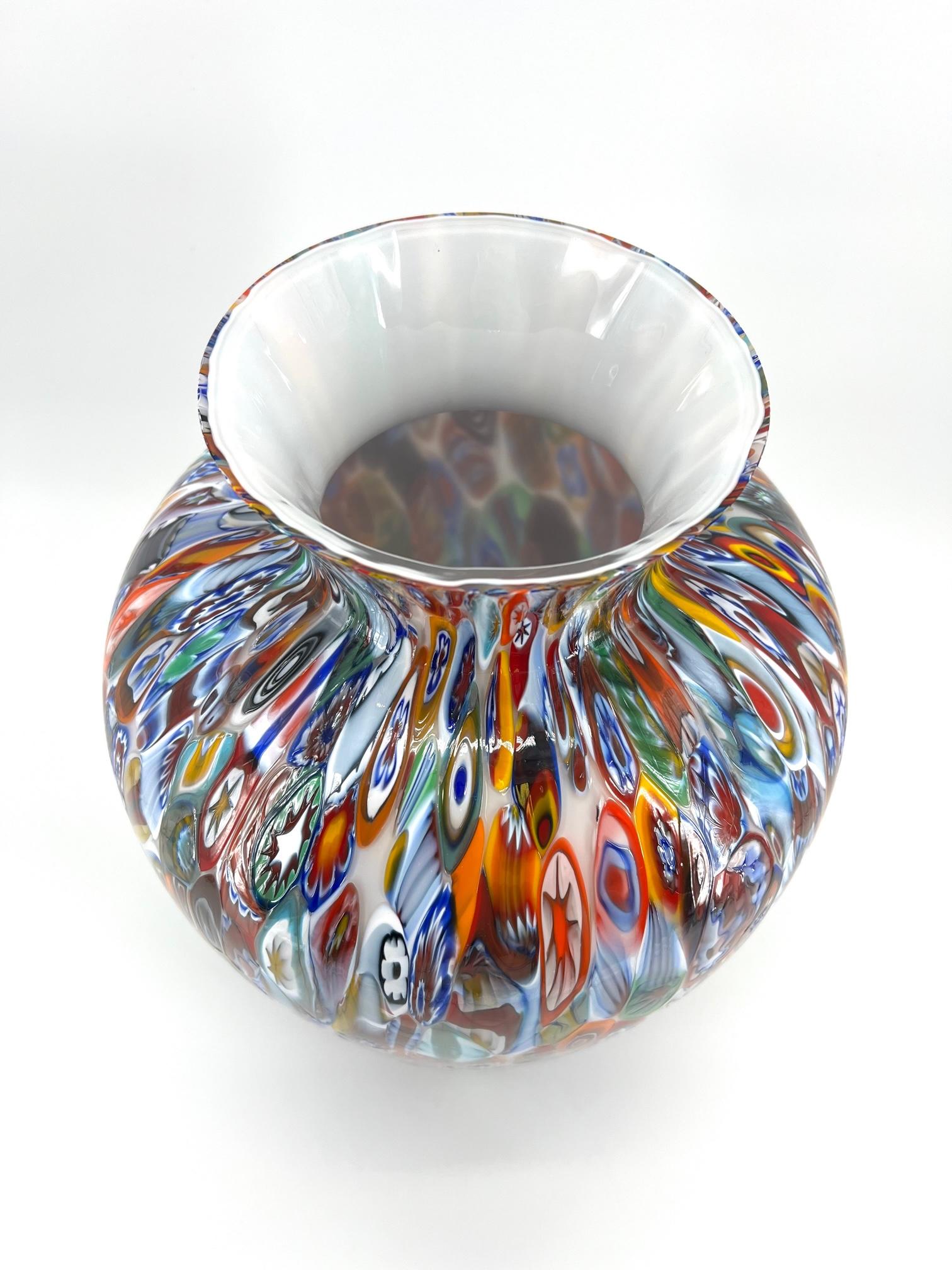 1295 Murano Hand Made Glass Millefiori Murrine Vase Big Size Height 18, 5 Inches In New Condition For Sale In Venice, VE