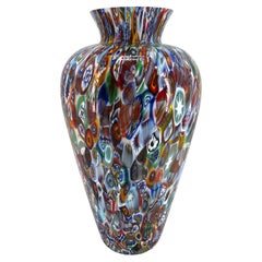 1295 Murano Hand Made Glass Millefiori Murrine Vase Big Size Height 18, 5 Inches