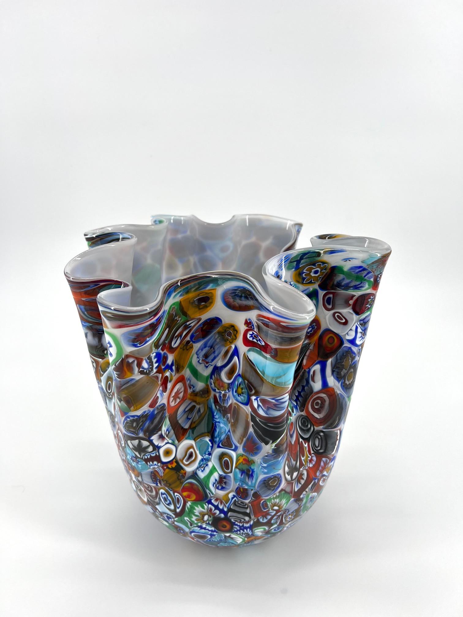1295 Murano Hand made Glass Millefiori Murrine Vase Foulard In New Condition For Sale In Venice, VE