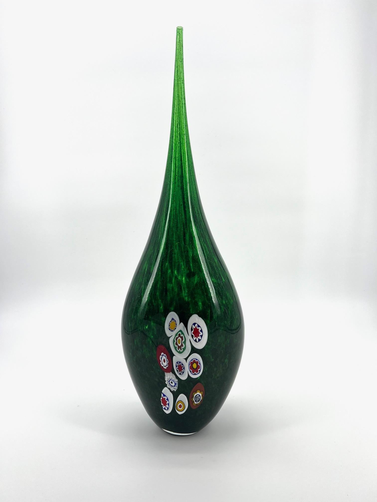 Italian 1295 Murano Hand made Green Avventurina Murrine Vase For Sale
