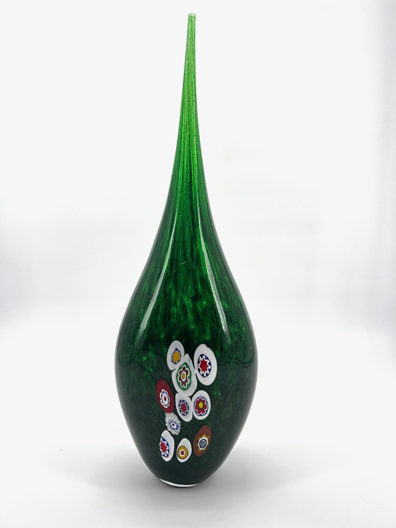 Hand-Crafted 1295 Murano Hand made Green Avventurina Murrine Vase For Sale