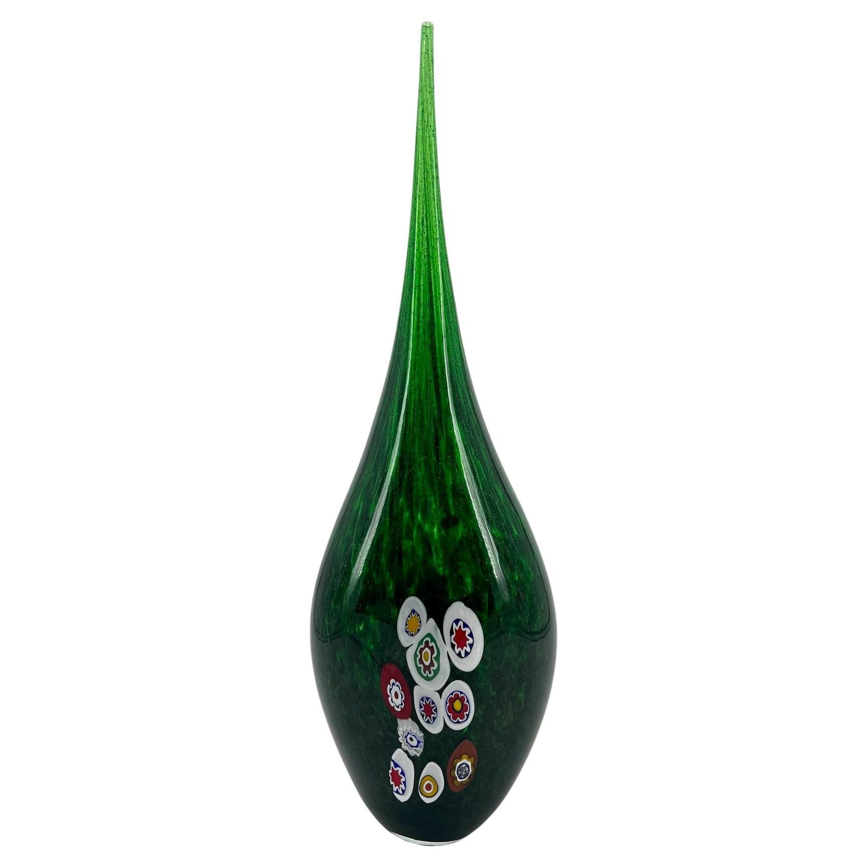 1295 Murano Hand made Green Avventurina Murrine Vase For Sale
