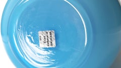 1295 Murano Hand Made Murano Art Glass, White / Turquoise, Medium Size Vase