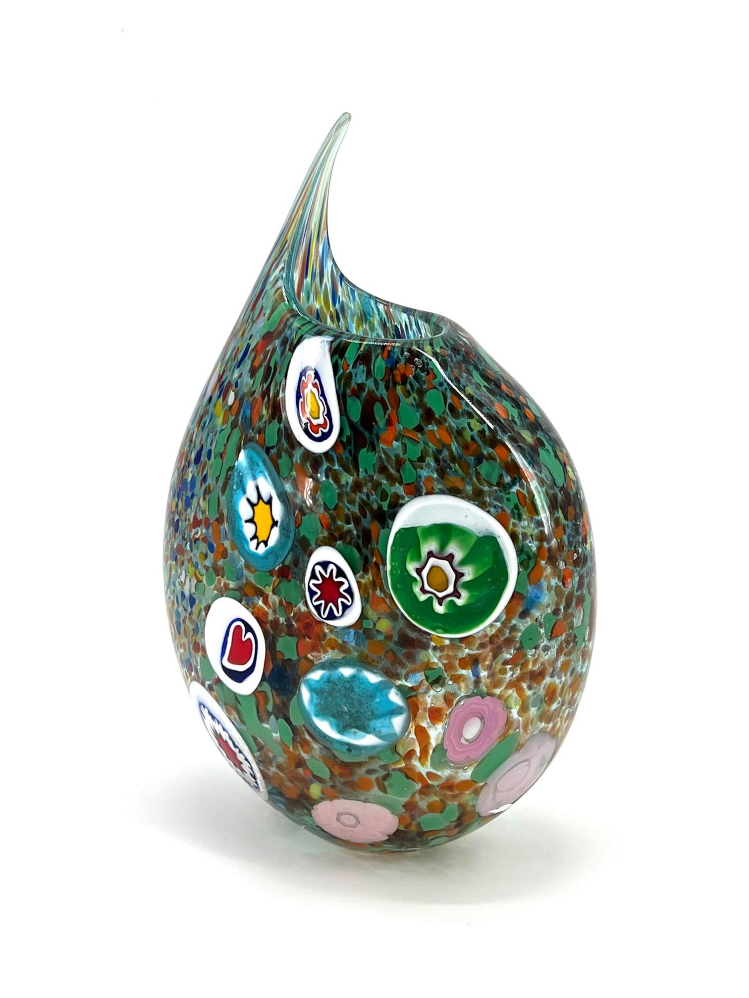 Italian 1295 Murano Hand Made Murrine Glass Vase For Sale