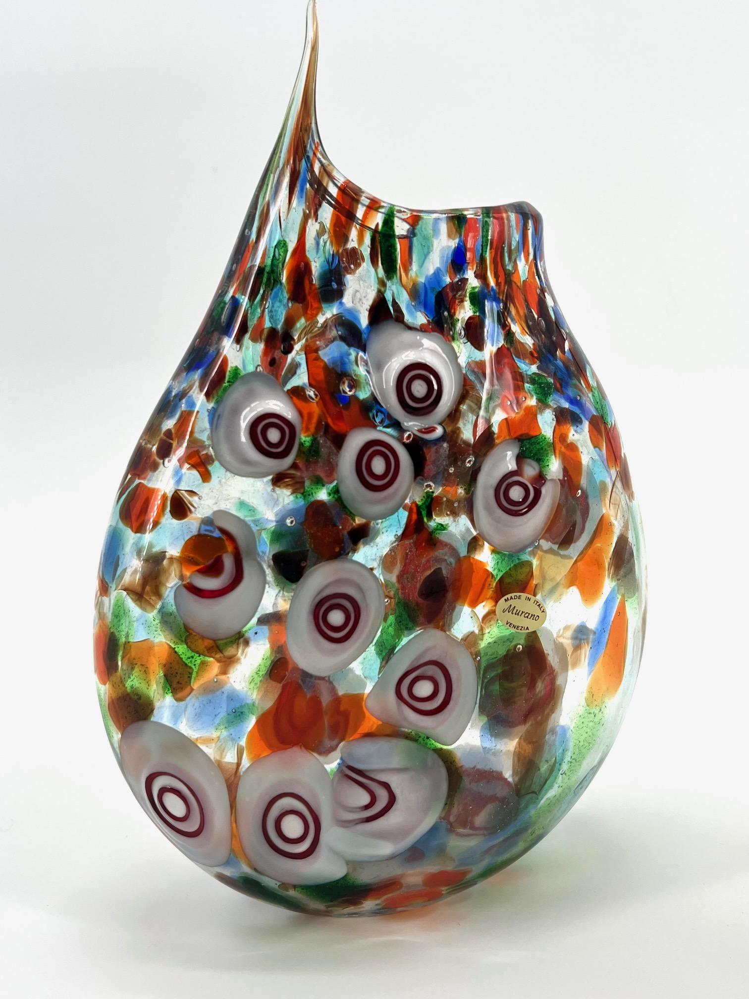 1295 Murano Hand Made Murrine Glass Vase For Sale 3
