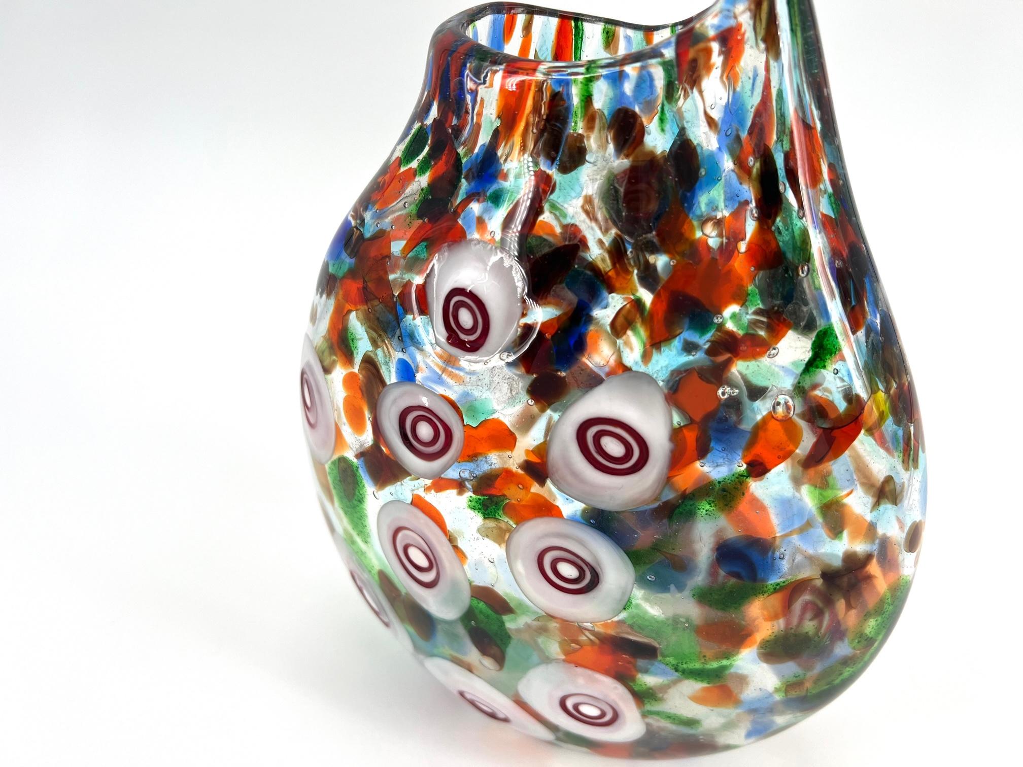 Contemporary 1295 Murano Hand Made Murrine Glass Vase For Sale