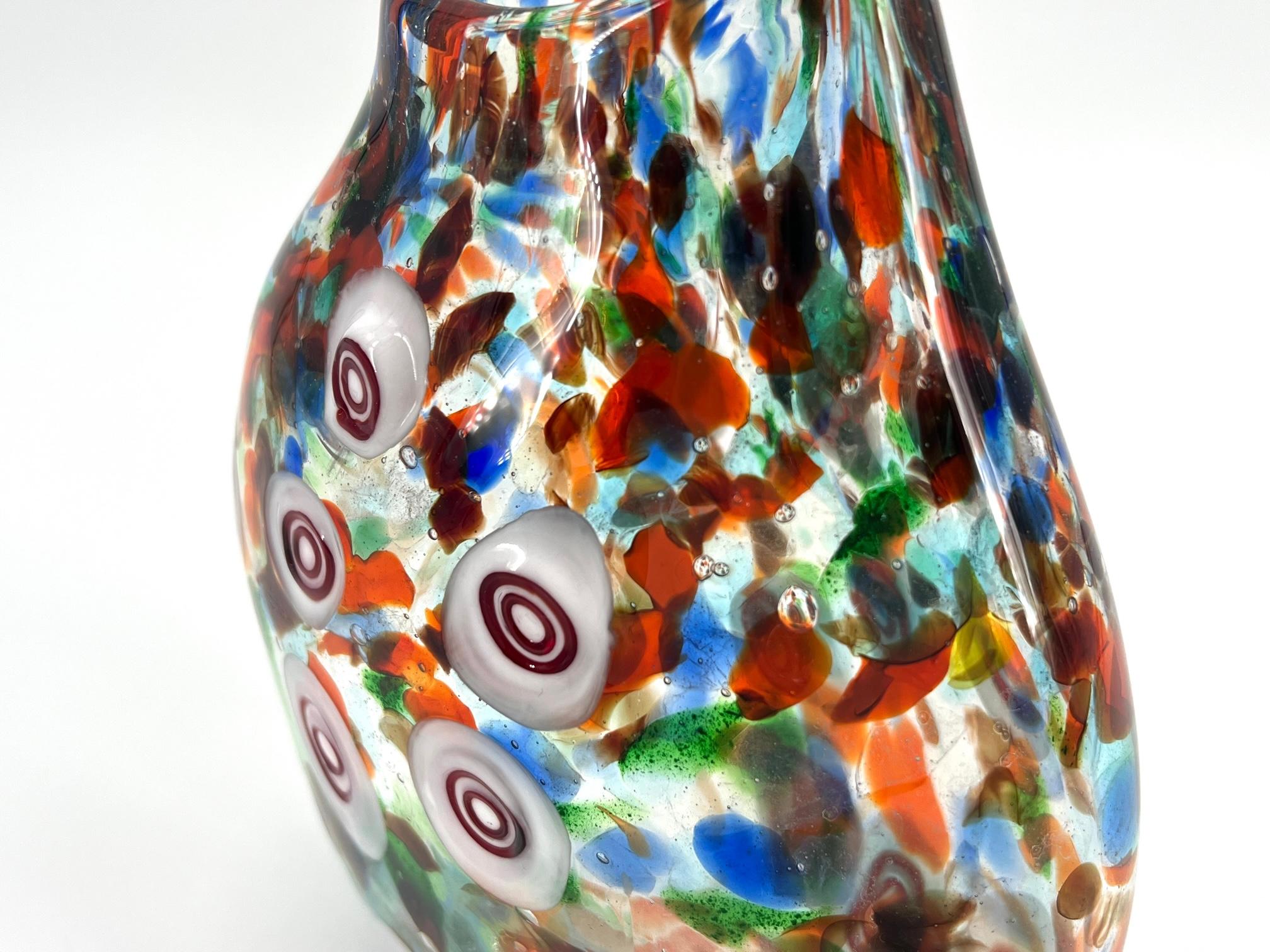 Art Glass 1295 Murano Hand Made Murrine Glass Vase For Sale