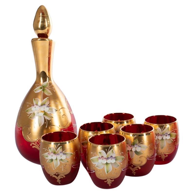 Ensemble Murano 1295 Carafe Bicchier Bottiglia en Vetro Artistico Murano, Oro 24kt en vente