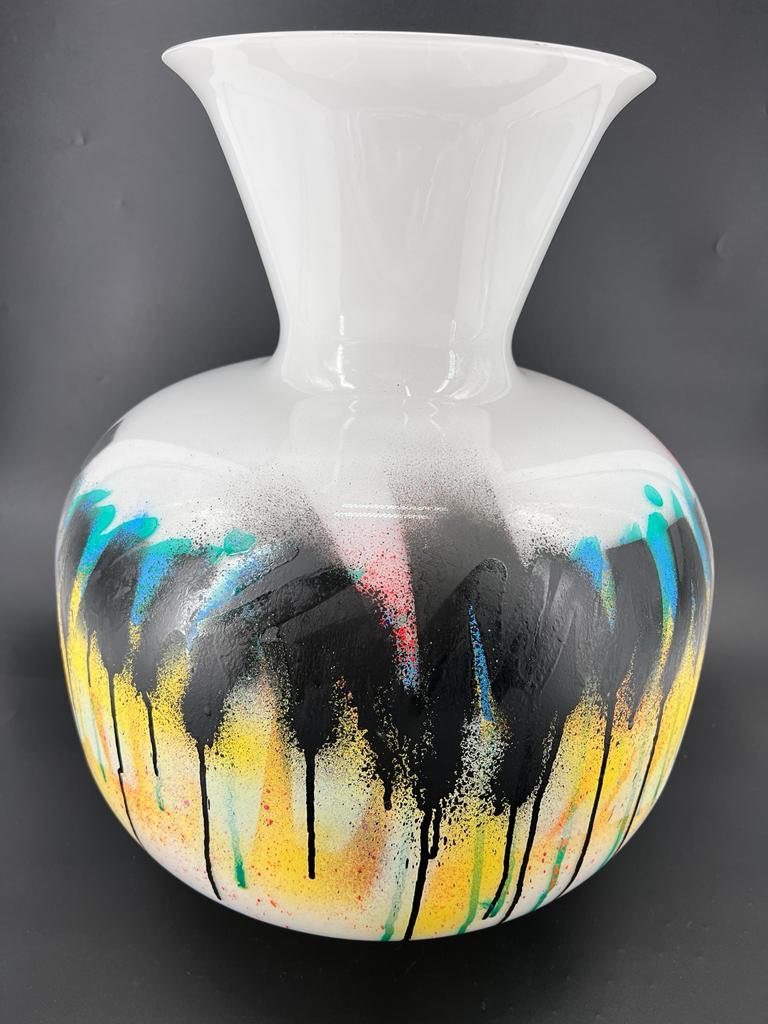 1295 Murano STREET ART Murano Glas Vase, Hand Made Dekor Street Art Edition   im Angebot 2