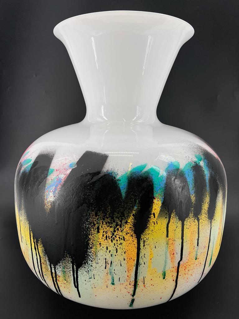1295 Murano STREET ART Murano Glas Vase, Hand Made Dekor Street Art Edition   im Angebot 5
