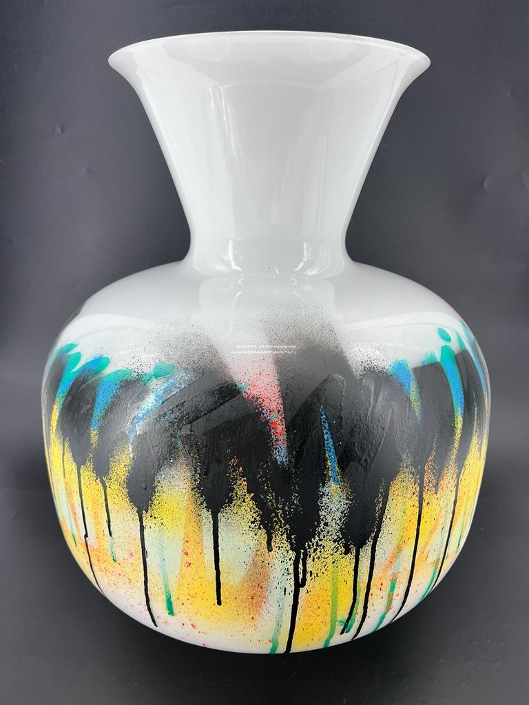 1295 Murano STREET ART Murano Glas Vase, Hand Made Dekor Street Art Edition   (Moderne) im Angebot